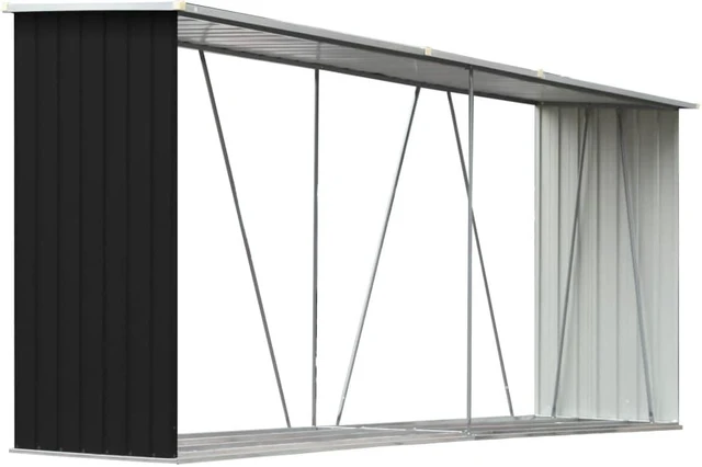 Alt view image 2 of 13 - vidaXL Log Storage Shed, Log Holder with Roof Anthracite Galvanized Steel 129.9"
