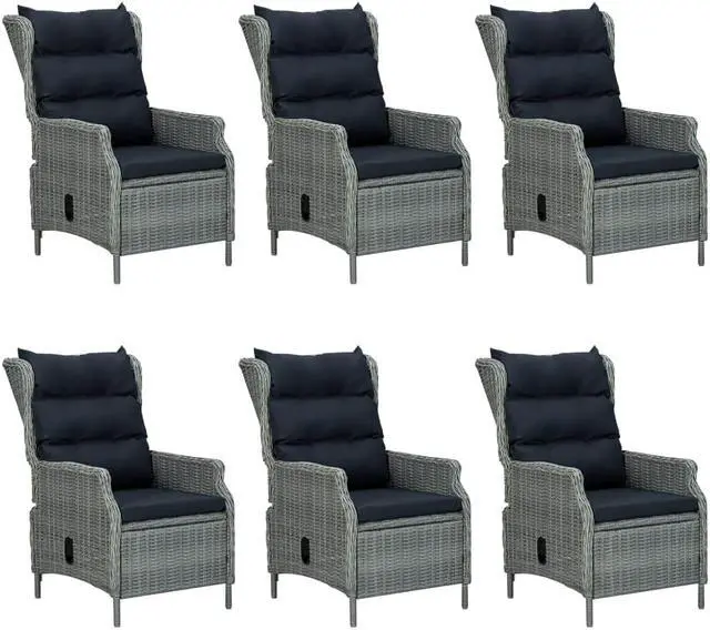 Alt view image 2 of 7 - vidaXL Patio Dining Set 7 Piece Chair with Cushions Poly Rattan Light Gray