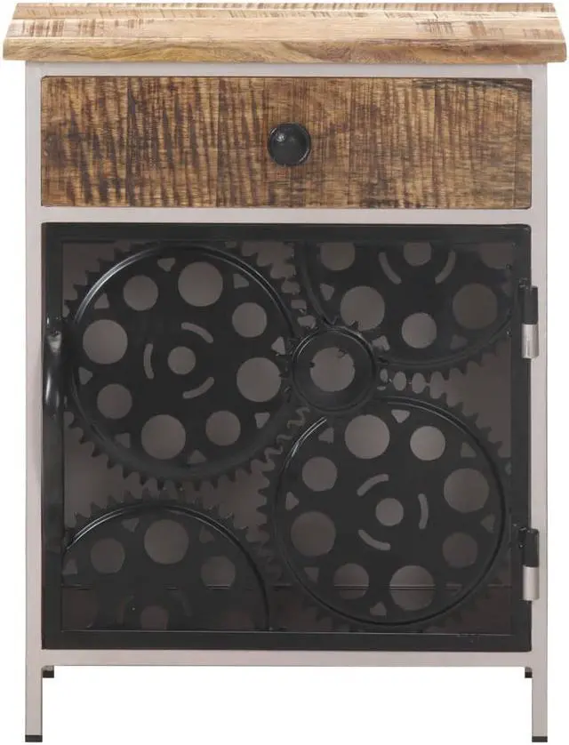 Alt view image 4 of 13 - vidaXL Cabinet End Table with Real Bicycle Chain Wheel Design Rough Mango Wood
