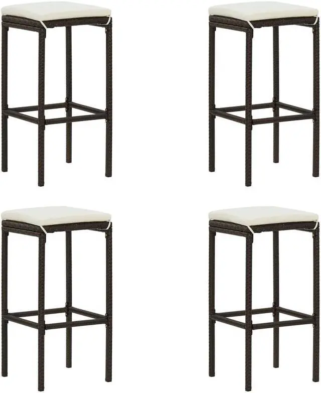Alt view image 12 of 13 - vidaXL 5 Piece Garden Bar Set with Cushions Poly Rattan Brown