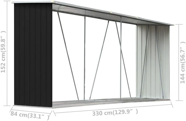 Alt view image 6 of 13 - vidaXL Log Storage Shed, Log Holder with Roof Anthracite Galvanized Steel 129.9"