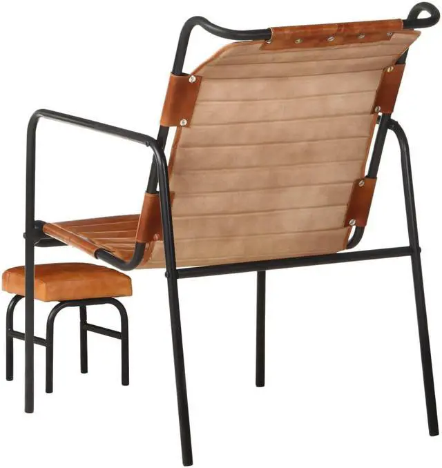 Alt view image 4 of 13 - vidaXL Armchair Accent Relaxing Armchair with a Footrest Brown Real Leather