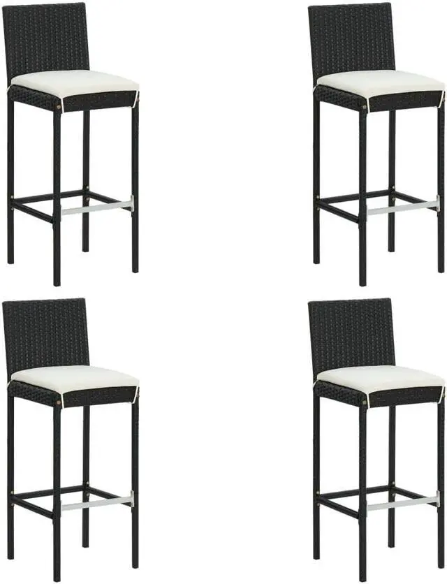 Alt view image 9 of 13 - vidaXL 5 Piece Outdoor Bar Set with Cushions Poly Rattan Black