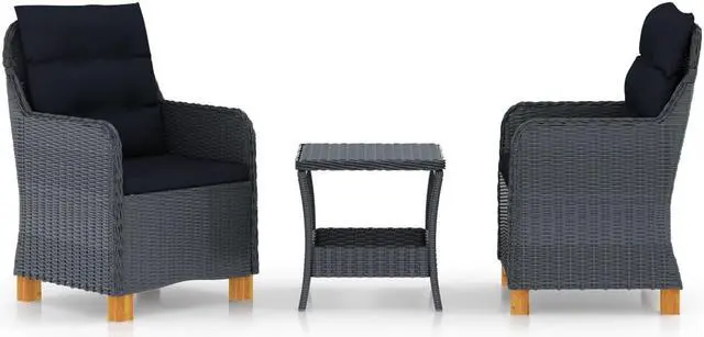 Alt view image 11 of 13 - vidaXL 3 Piece Garden Lounge Set with Cushions Poly Rattan Dark Gray