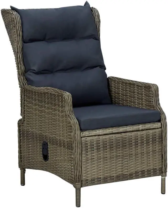 Alt view image 3 of 7 - vidaXL Patio Dining Set 9 Piece Table Chair with Cushions Poly Rattan Brown