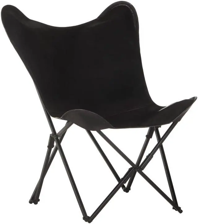 Alt view image 7 of 15 - vidaXL Foldable Butterfly Chair Black Real Leather
