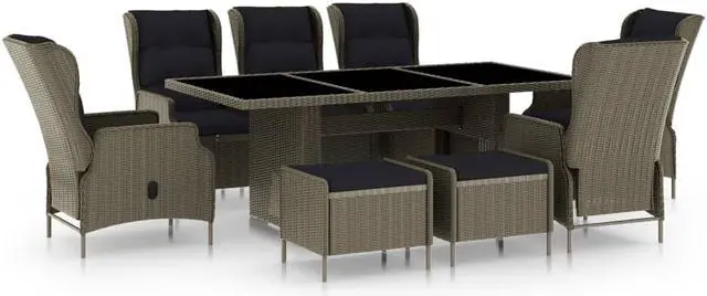 Main image of vidaXL Patio Dining Set 7 Piece Chair with Cushions Poly Rattan Dark Gray