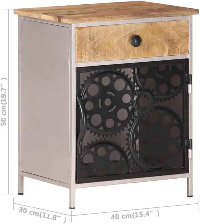 Alt view image 7 of 13 - vidaXL Cabinet End Table with Real Bicycle Chain Wheel Design Rough Mango Wood