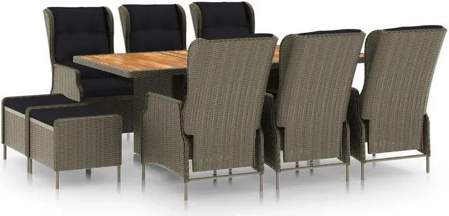 Main image of vidaXL Patio Dining Set 7 Piece Table Chair with Cushions Poly Rattan Brown
