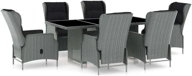 Main image of vidaXL Patio Dining Set 7 Piece Chair with Cushions Poly Rattan Light Gray