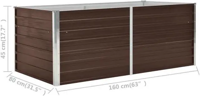 Alt view image 4 of 7 - vidaXL Garden Raised Bed Galvanized Steel, Rectangular Garden Planter for Flowers and Planters, Raised Bed, Weather-resistant, Brown, 63"x31.5"x17.7"