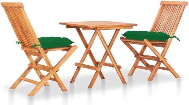 Alt view image 7 of 13 - vidaXL 3 Piece Bistro Set with Green Cushions Solid Teak Wood