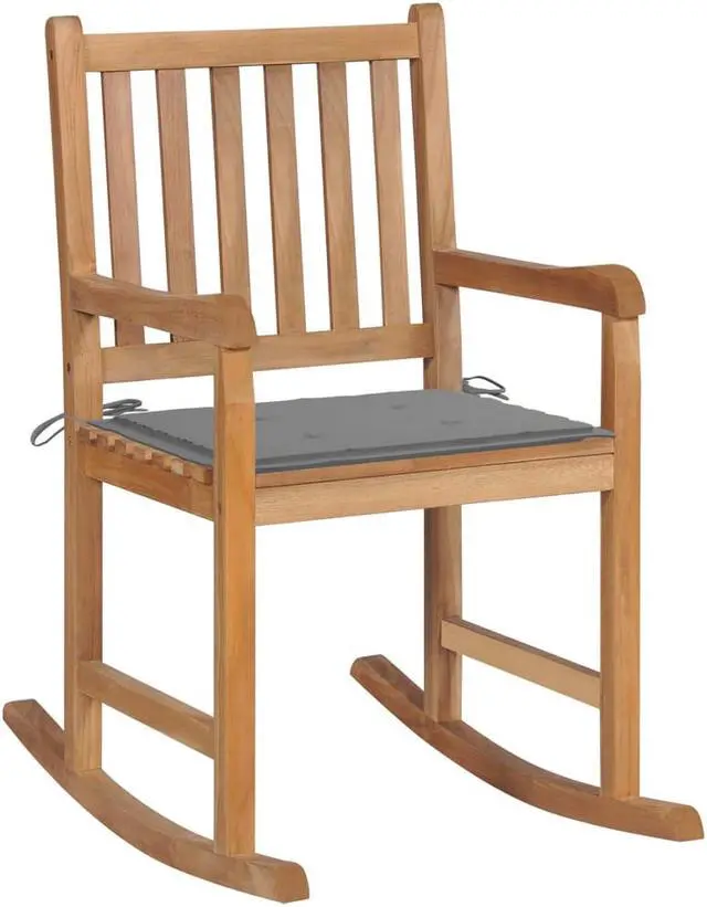 Main image of vidaXL Rocking Chair Outdoor Rocking Chair with Gray Cushion Solid Wood Teak