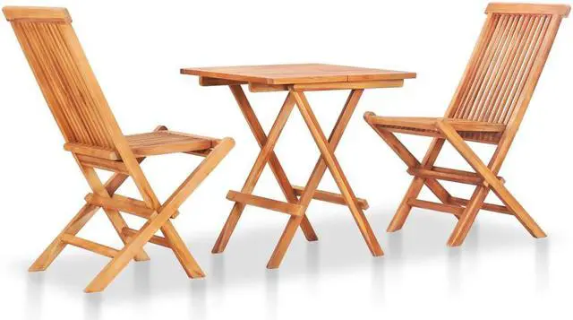 Alt view image 7 of 13 - vidaXL 3 Piece Bistro Set with Gray Cushions Solid Teak Wood