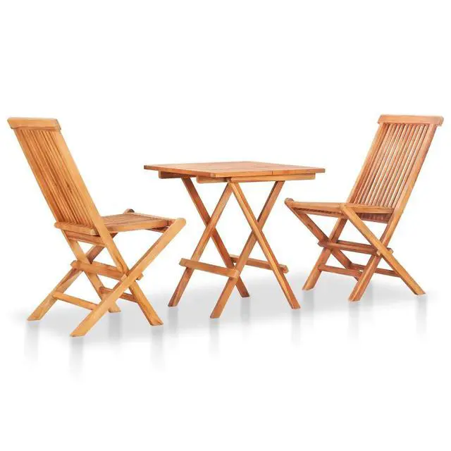 Alt view image 7 of 13 - vidaXL 3 Piece Bistro Set with Anthracite Cushions Solid Teak Wood