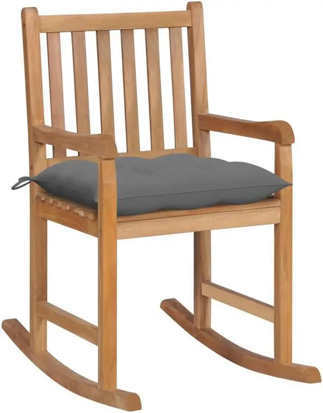 Alt view image 7 of 12 - vidaXL Rocking Chair with Gray Cushion Solid Teak Wood