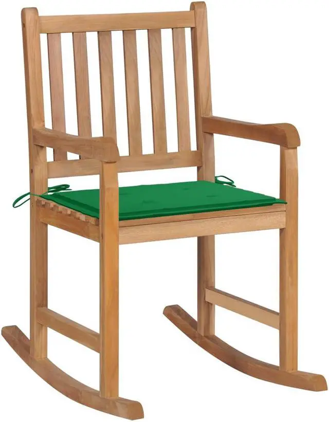 Alt view image 7 of 12 - vidaXL Rocking Chair with Green Cushion Solid Teak Wood