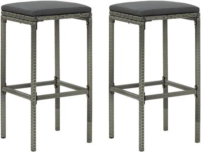 Alt view image 9 of 13 - vidaXL 3 Piece Garden Bar Set with Cushions Poly Rattan Gray