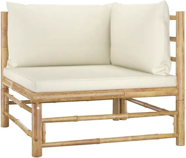 Alt view image 3 of 7 - vidaXL Patio Lounge Set Sofa Couch 6 Piece with Cream White Cushions Bamboo