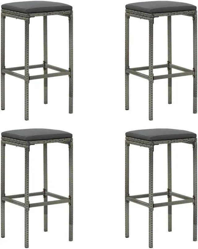 Main image of vidaXL Bar Stools Counter Height Stool with Cushions 4 Pcs Gray Poly Rattan