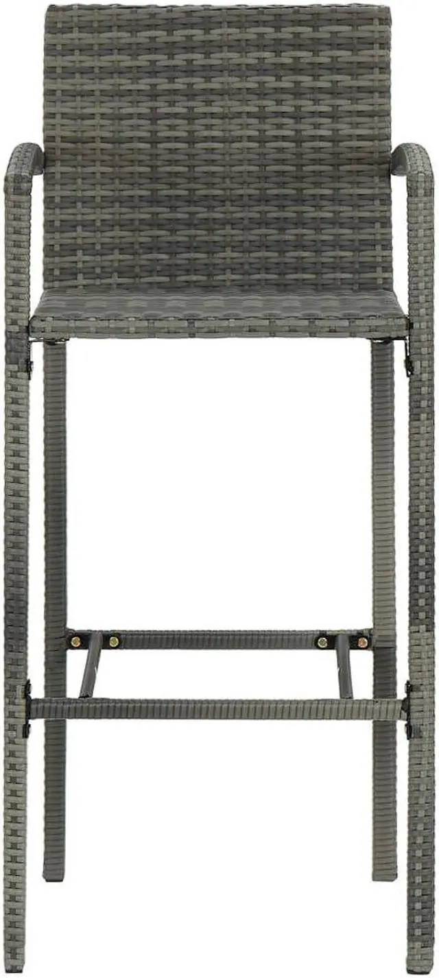 Alt view image 3 of 14 - vidaXL Bar Stools Bar Seats Counter Height Island Stools 2 Pcs Gray Poly Rattan