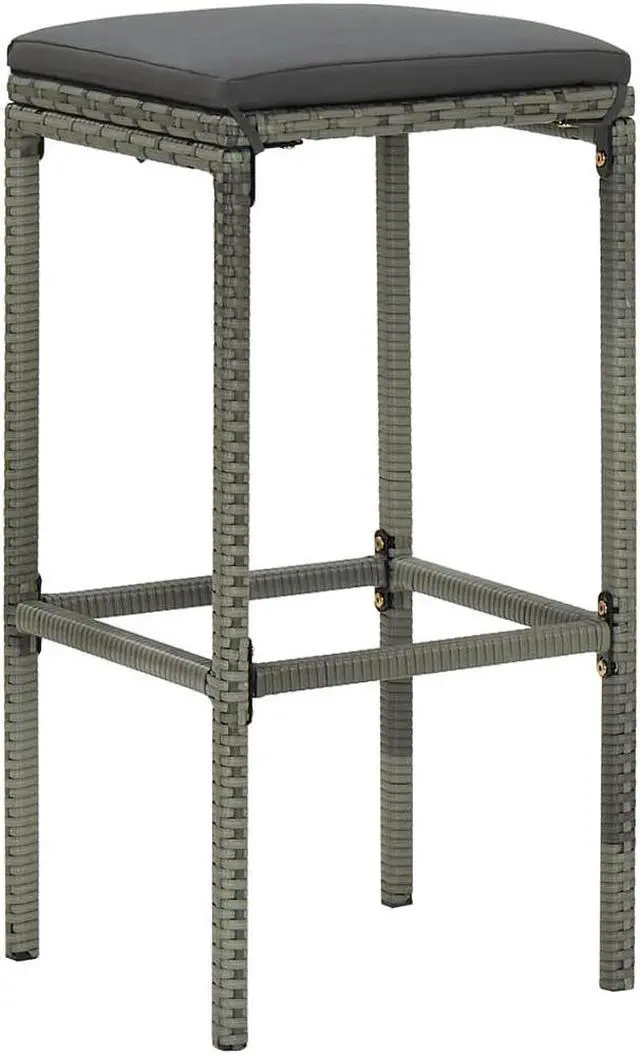 Alt view image 2 of 14 - vidaXL Bar Stools Counter Height Stool with Cushions 4 Pcs Gray Poly Rattan