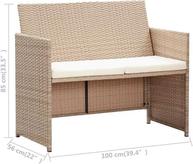 Alt view image 6 of 13 - vidaXL 2 Seater Sofa Couch with Cushions Patio Wicker Love Seat PE Rattan Beige
