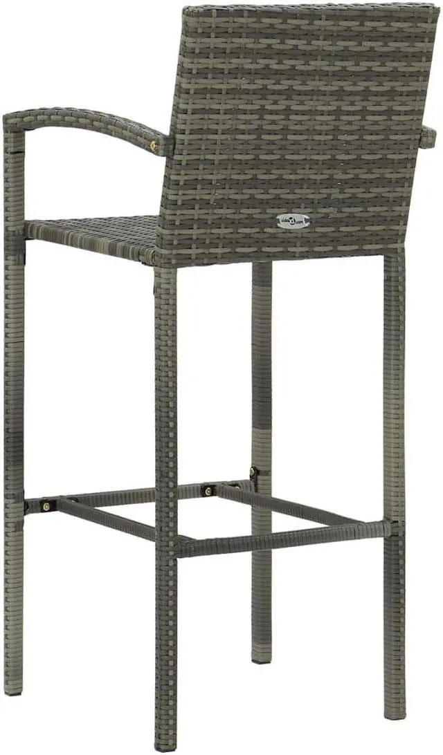 Alt view image 5 of 14 - vidaXL Bar Stools Bar Seats Counter Height Island Stools 2 Pcs Gray Poly Rattan