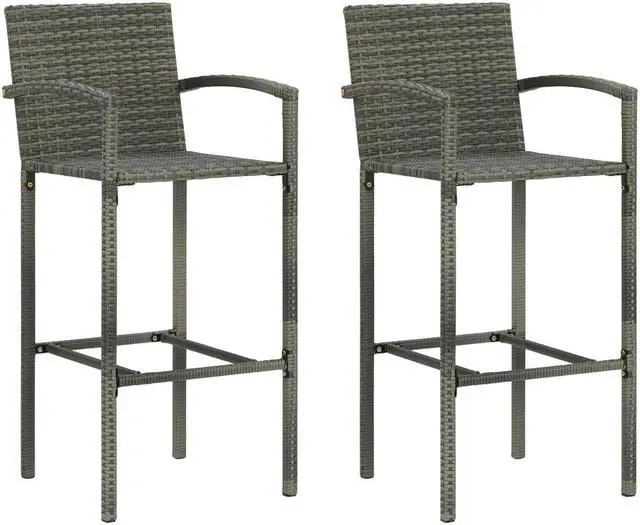 Main image of vidaXL Bar Stools Bar Seats Counter Height Island Stools 2 Pcs Gray Poly Rattan