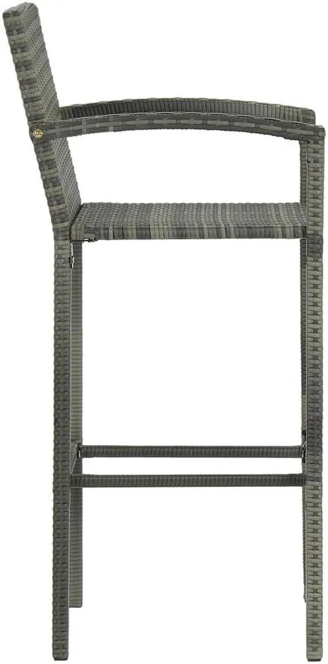 Alt view image 4 of 14 - vidaXL Bar Stools Bar Seats Counter Height Island Stools 2 Pcs Gray Poly Rattan