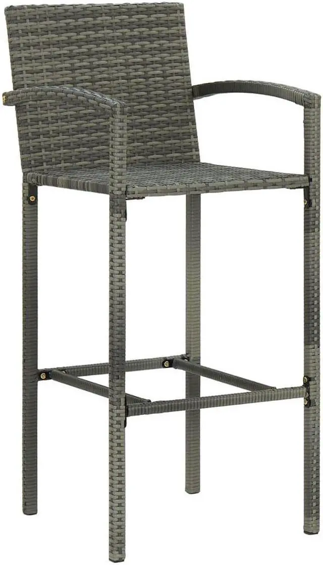 Alt view image 2 of 14 - vidaXL Bar Stools Bar Seats Counter Height Island Stools 2 Pcs Gray Poly Rattan