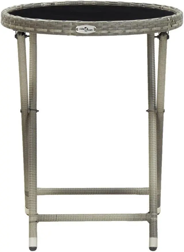 Alt view image 9 of 13 - vidaXL Tea Table Folding Garden Outdoor Table with Glass Top PE Rattan Gray