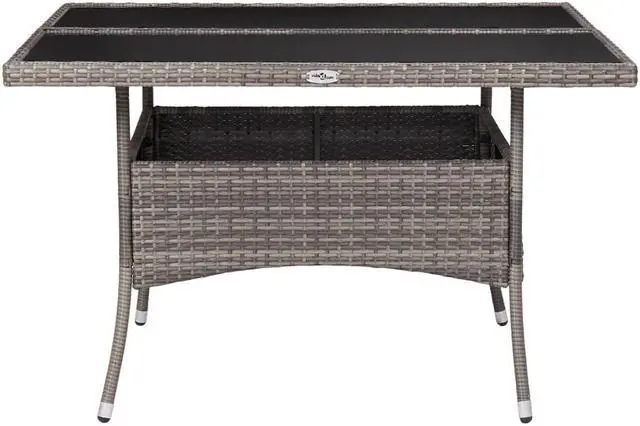 Alt view image 6 of 10 - vidaXL Patio Dining Table Garden Furniture for Front Porch PE Rattan Gray