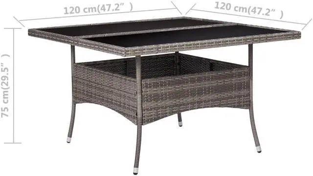 Alt view image 8 of 10 - vidaXL Patio Dining Table Garden Furniture for Front Porch PE Rattan Gray
