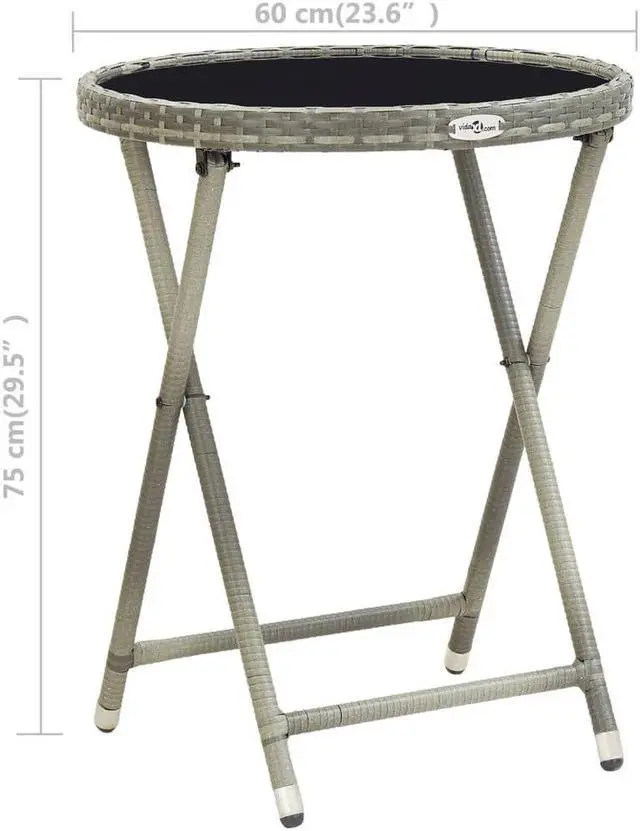 Alt view image 12 of 13 - vidaXL Tea Table Folding Garden Outdoor Table with Glass Top PE Rattan Gray
