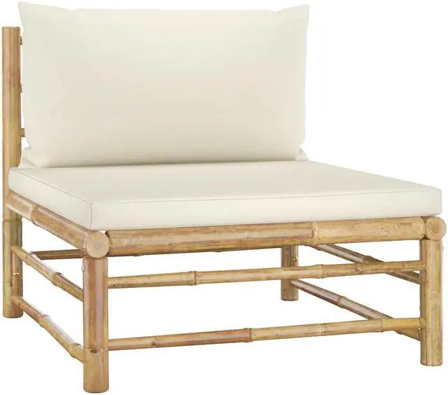 Alt view image 5 of 7 - vidaXL Patio Lounge Set Sofa Couch 6 Piece with Cream White Cushions Bamboo