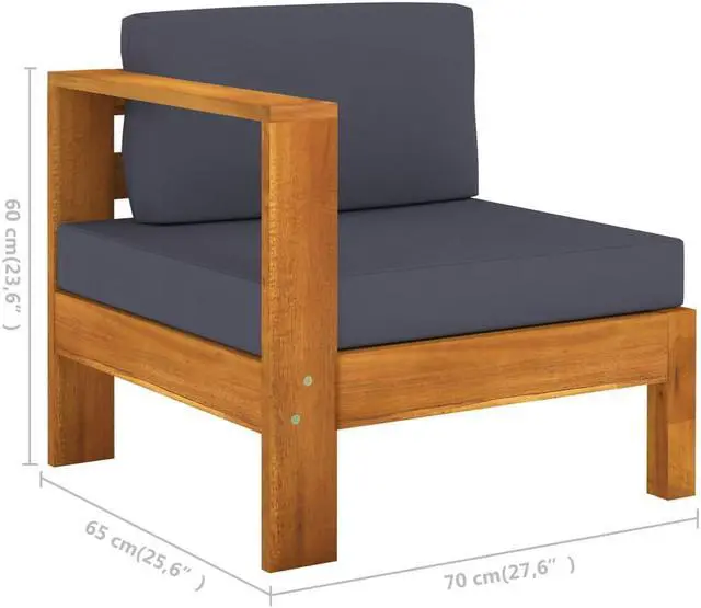 Alt view image 4 of 7 - vidaXL Middle Sofa with 1 Armrest Dark Gray Solid Acacia Wood