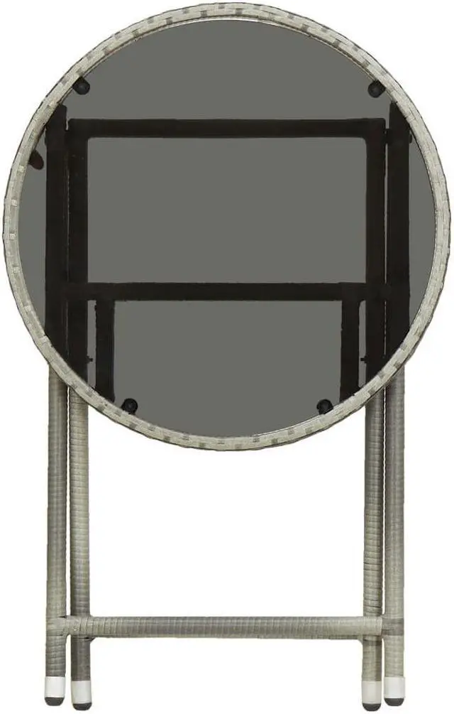 Alt view image 11 of 13 - vidaXL Tea Table Folding Garden Outdoor Table with Glass Top PE Rattan Gray