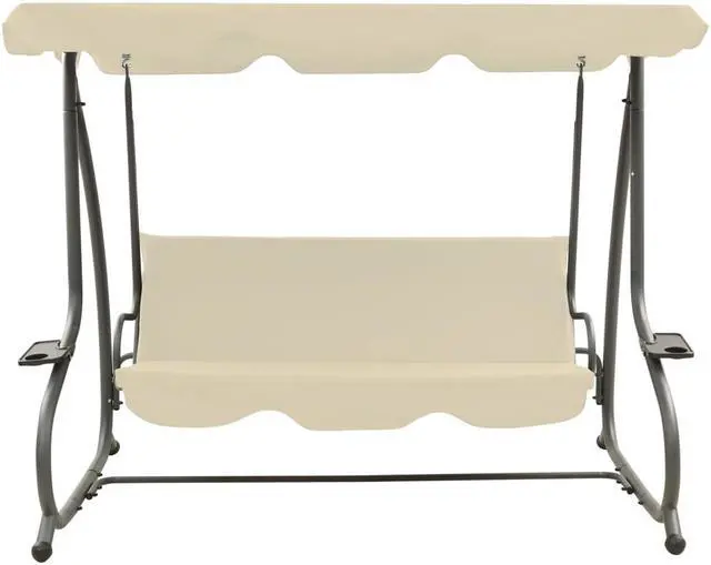 Alt view image 8 of 12 - vidaXL Outdoor Swing Bench with Canopy Sand White