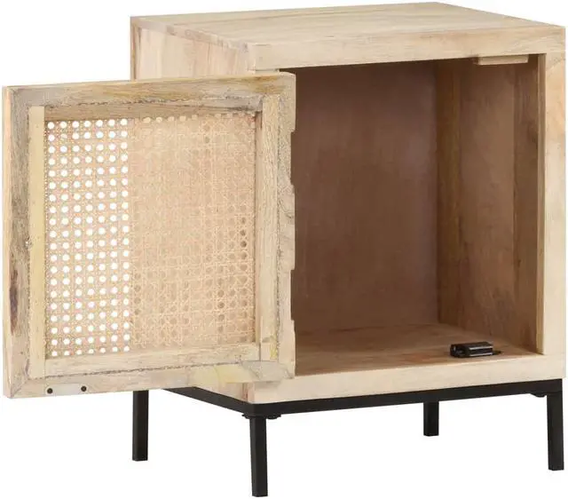 Alt view image 2 of 16 - vidaXL Bedside Cabinet 15.7"x11.8"x19.7" Solid Mango Wood and Natural Cane