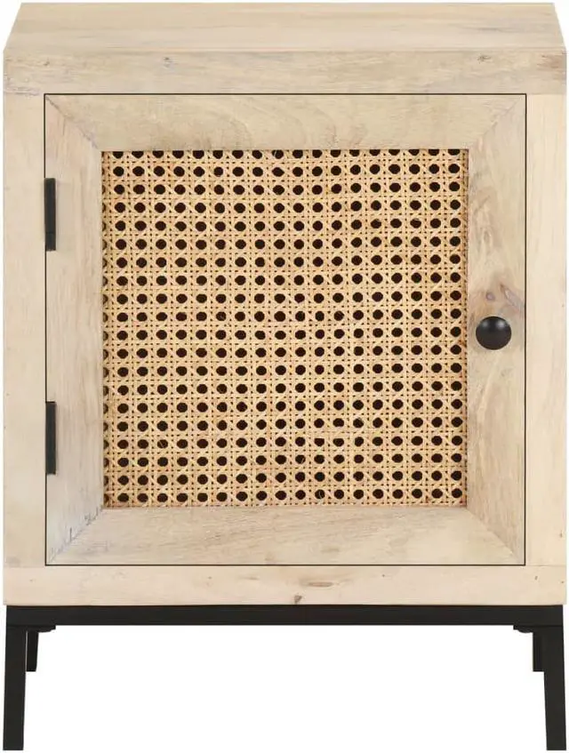 Main image of vidaXL Bedside Cabinet 15.7"x11.8"x19.7" Solid Mango Wood and Natural Cane