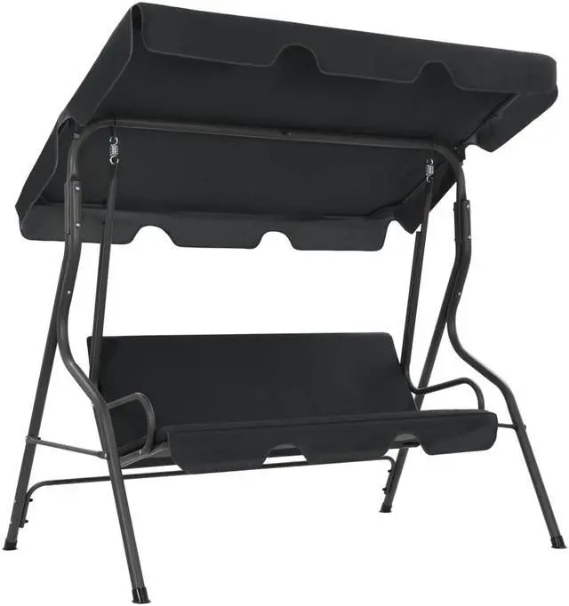 Main image of vidaXL Garden Swing Chair Outdoor Bench with Canopy and Cushion Anthracite Steel