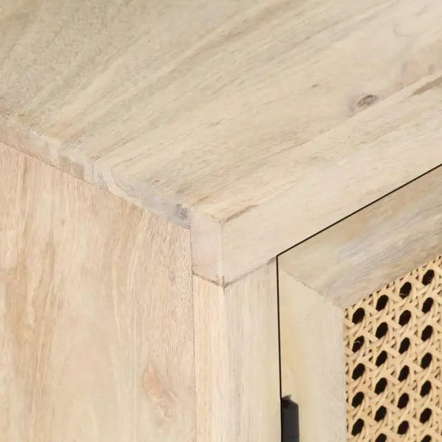 Alt view image 3 of 16 - vidaXL Bedside Cabinet 15.7"x11.8"x19.7" Solid Mango Wood and Natural Cane