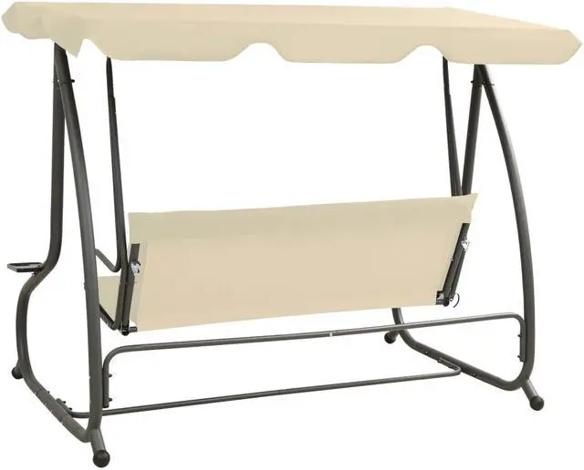 Alt view image 12 of 12 - vidaXL Outdoor Swing Bench with Canopy Sand White
