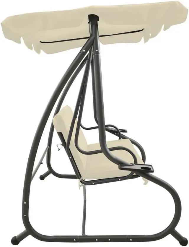 Alt view image 10 of 12 - vidaXL Outdoor Swing Bench with Canopy Sand White