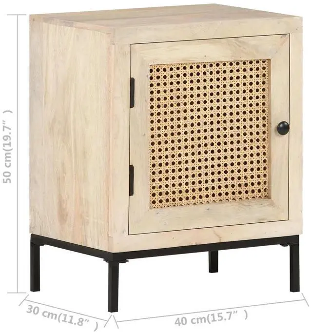 Alt view image 13 of 16 - vidaXL Bedside Cabinet 15.7"x11.8"x19.7" Solid Mango Wood and Natural Cane