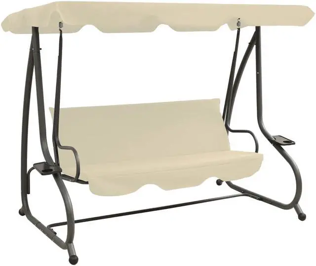 Alt view image 7 of 12 - vidaXL Outdoor Swing Bench with Canopy Sand White