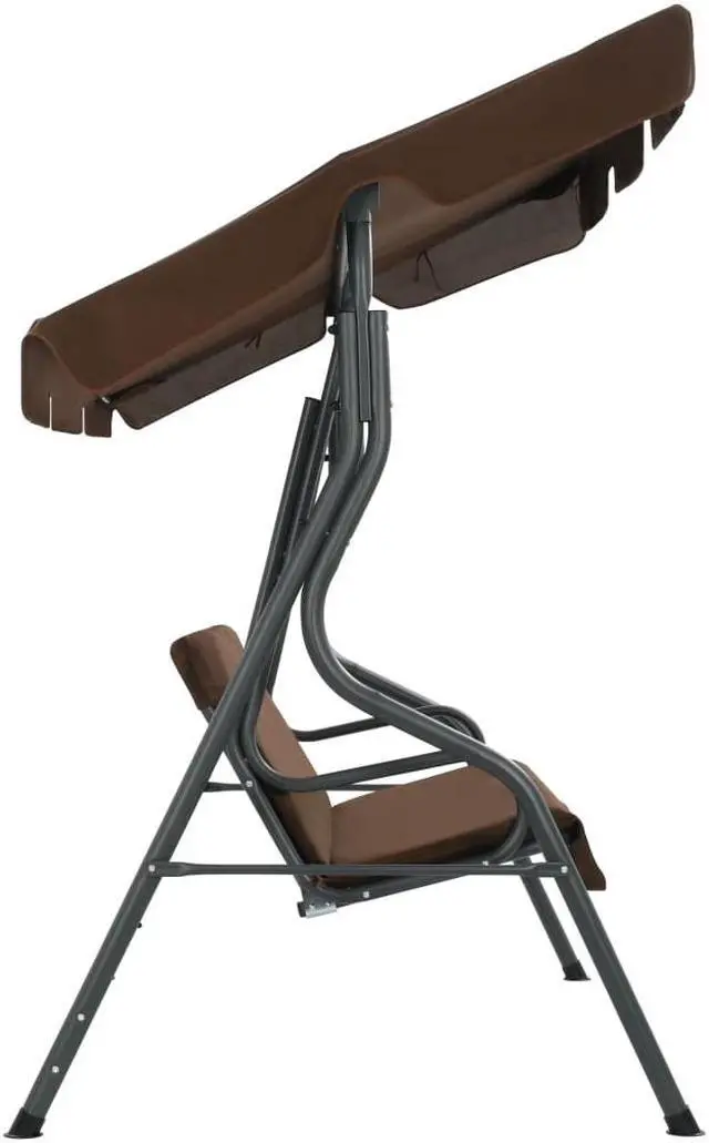 Alt view image 3 of 13 - vidaXL Garden Swing Chair Outdoor Bench with Canopy and Cushion Coffee Steel