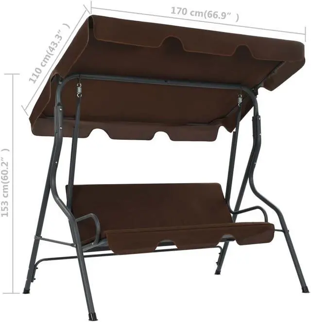 Alt view image 6 of 13 - vidaXL Garden Swing Chair Outdoor Bench with Canopy and Cushion Coffee Steel