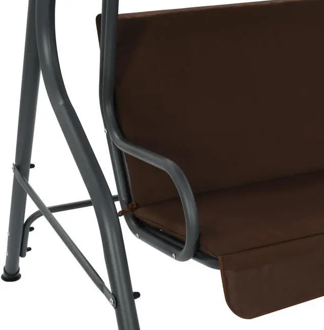 Alt view image 4 of 13 - vidaXL Garden Swing Chair Outdoor Bench with Canopy and Cushion Coffee Steel